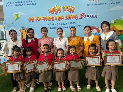 Các bé Trường Mầm non Phường 16 tham gia Hội thi  Bé vẽ sáng tạo cùng Bitex  cấp Quận năm học 2024 - 2025
