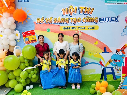 Các bé Trường Mầm non Quỳnh Anh tham gia Hội thi  Bé vẽ sáng tạo cùng Bitex xấp huyện  năm học 2024-2025