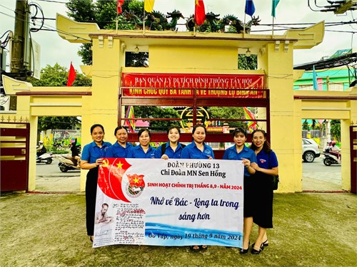 Ngày 19/9/2024 chi Đoàn MN Sen Hồng tham gia sinh hoạt chính trị tháng 8,9   Nhớ về Bác - Lòng ta trong sáng hơn  tại Đình Thông Tây Hội.
