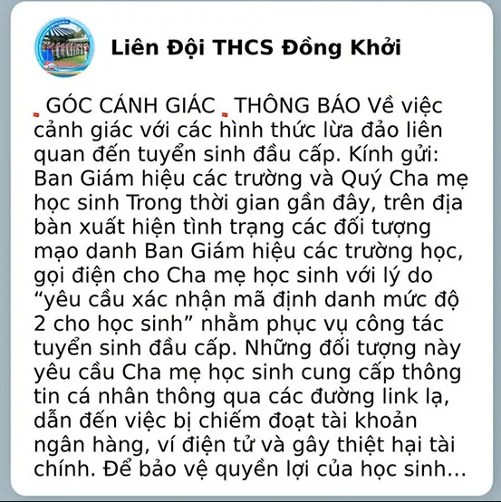 Trường học cảnh báo hình thức lừa đảo mới liên quan đến tuyển sinh đầu cấp