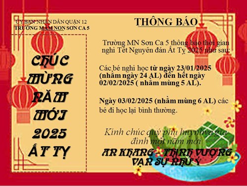 Thông báo thời gian nghỉ tết nguyên đán 2025 ất tỵ