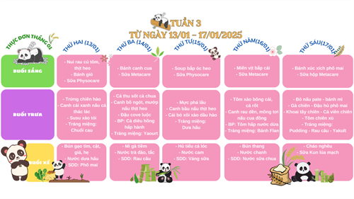 THỰC ĐƠN TUẦN 03 THÁNG 01/2025 (13/01 đến 17/01)