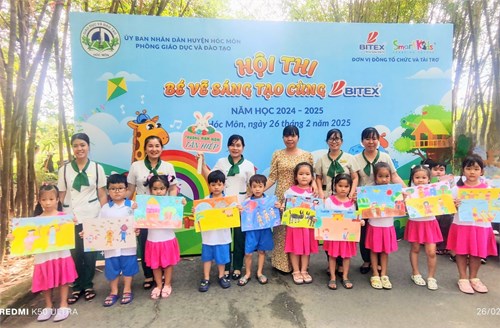 Sáng ngày 26/2/2025, các bé trường Mầm non Tân Hiệp tham gia hội thi  Bé vẽ sáng tạo cùng Bitex  cấp huyện năm 2025.