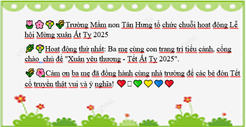 Trường Mầm non Tân Hưng tổ chức chuỗi hoạt động Lễ hội Mừng xuân Ất Tỵ 2025