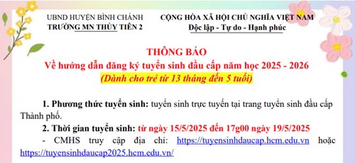 Thông báo tuyển sinh năm học 2025 - 2026 (trẻ từ 13 tháng đến 5 tuổi)