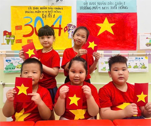 Trường Mầm non Tuổi Hồng tưng bừng tổ chức các hoạt động hưởng ứng Kỷ niệm 50 năm ngày giải phóng miền Nam, thống nhất đất nước (30/4/1975 - 30/4/1975)